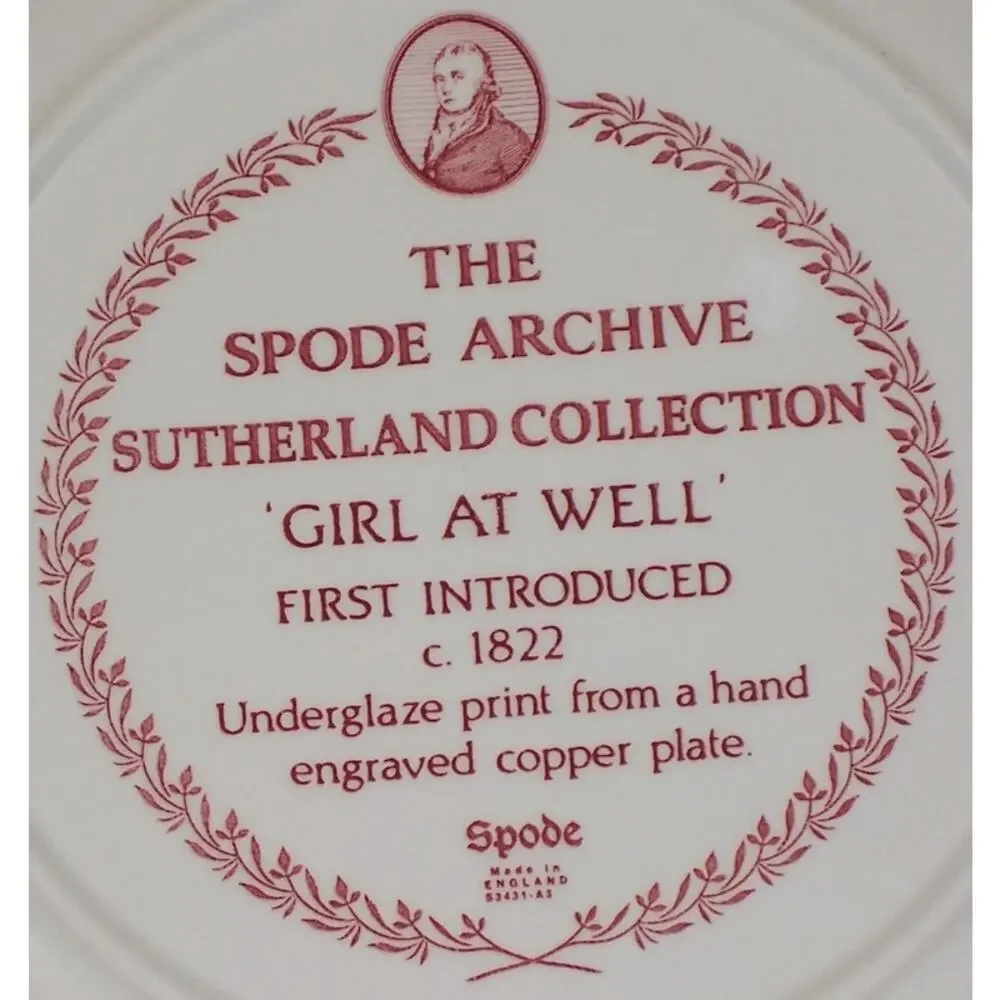 Spode Archive Sutherland Collection Girl at Well Octagonal Red Dinner Plate 10.5